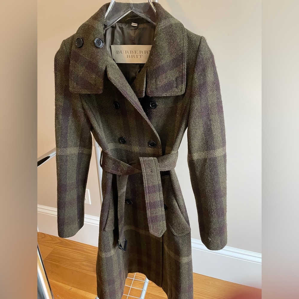 Burberry Winter Trench Coat Green Tartan - US size 8